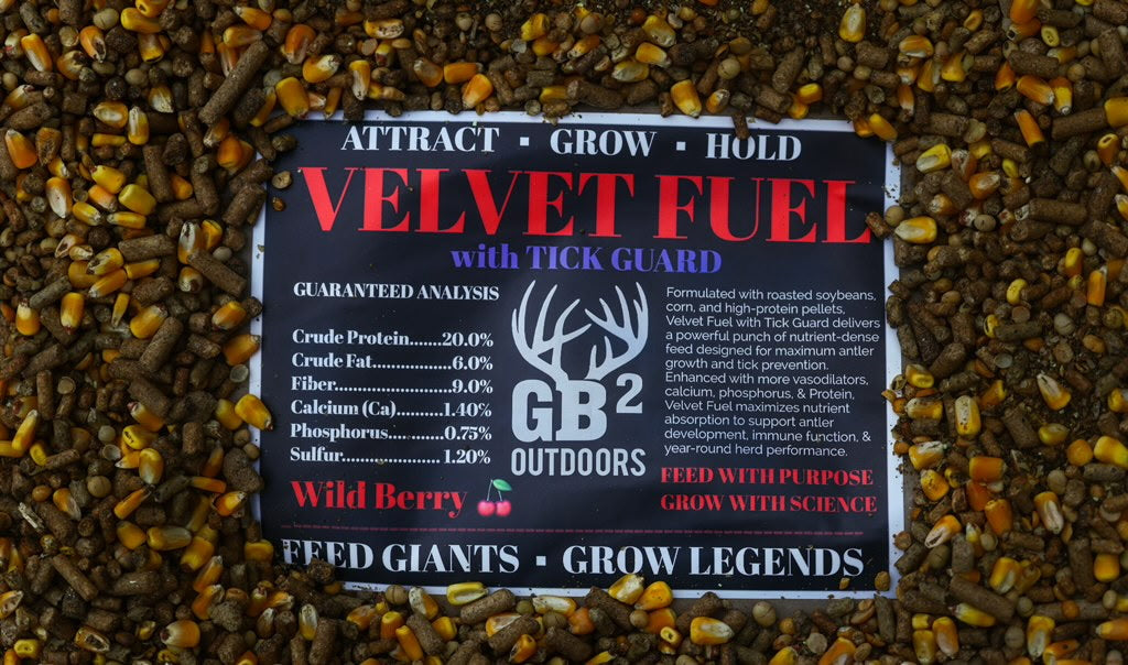 GB2 Outdoors Velvet Fuel VTX feed 50lb bag with Tick Guard (Discounts for pallet quantities)