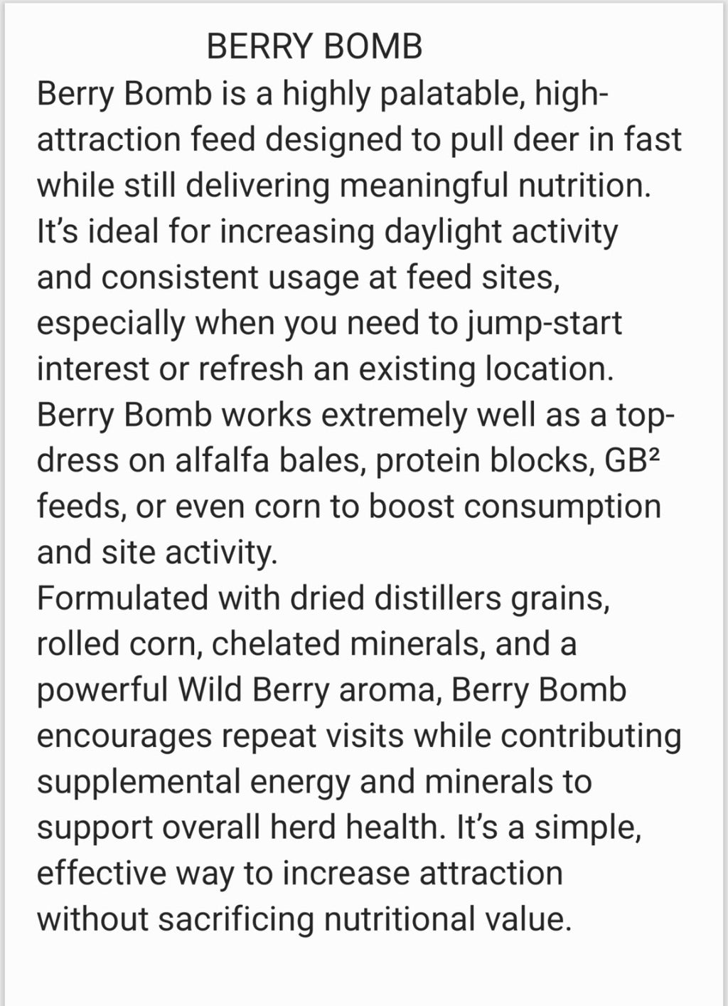GB2 Outdoors Berry Bomb Attractant with Chelated Minerals and Once Rolled Corn 50 lb Bag