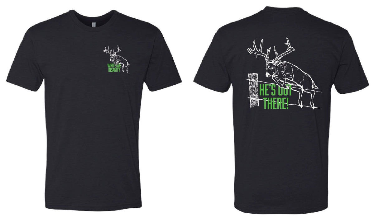 Whitetail Insanity 60/40 Tee Black w/ White and Green Logo