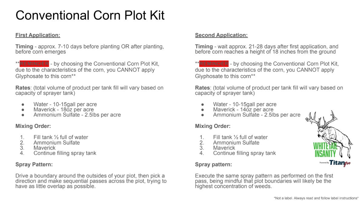 Conventional (non-traited) Corn Plot Kit For 10 Acres (Call 515-468-7088 to order) Includes Seed, Herbicides & Ams