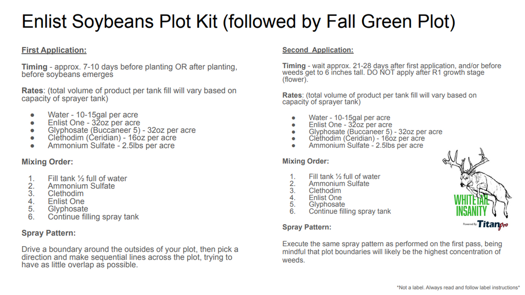 Soybean Plot kit (Followed By Owen's Fall Mix) for 10 acres (Call 515-468-7088 to order) kit includes Seed, Herbicides & AMS for 10 acres