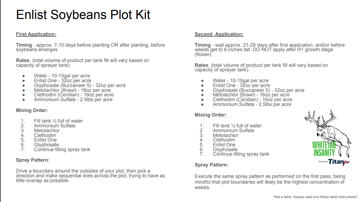 Soybean Plot Kit for 10 acres, Herbicides for Soybeans only for entire year, there's a different kit for soybeans followed by greens (Call 515-468-7088 to order)