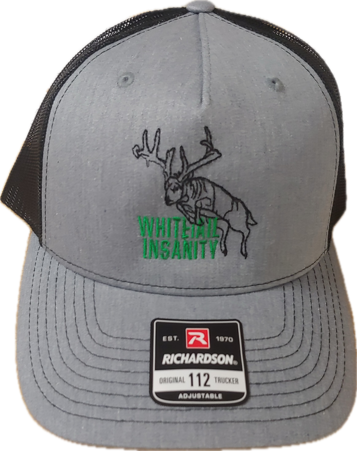 Whitetail Insanity Embroidered Hat Heather Grey and Black