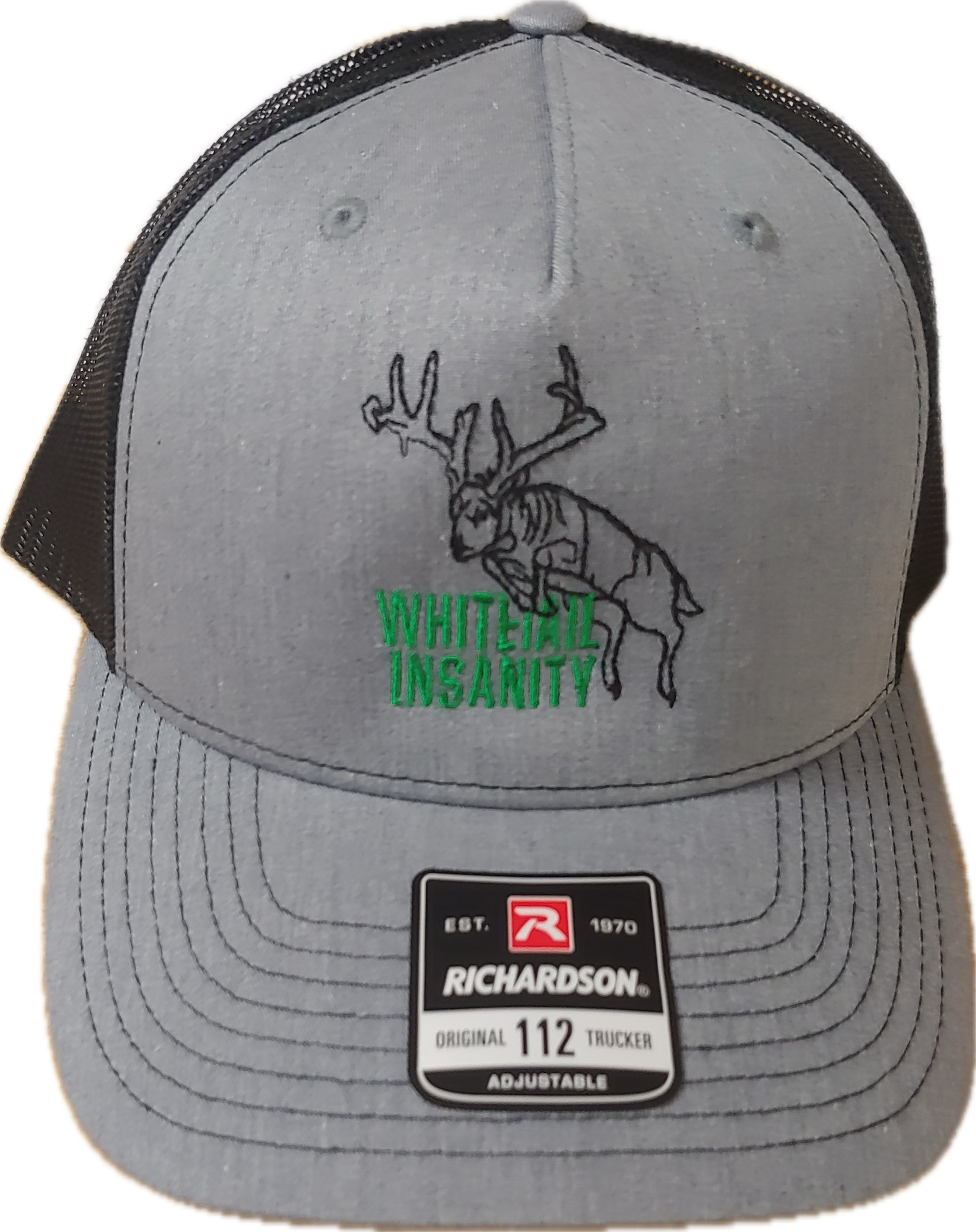 Whitetail Insanity Embroidered Hat Heather Grey and Black