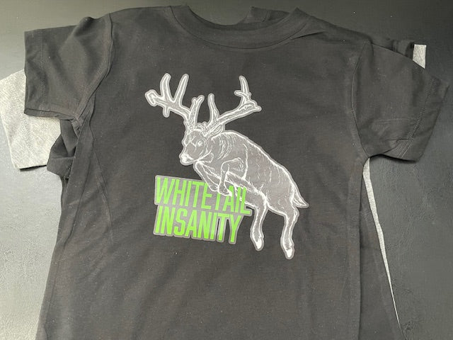Whitetail Insanity Toddler Tee Black W/ Logo On The Front Only Size 2T