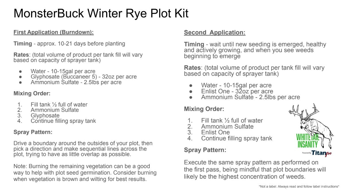 Winter Cereal Rye Kit for 10 acres (Call 515-468-7088) Kit includes seed, herbicides & AMS for 10 acres