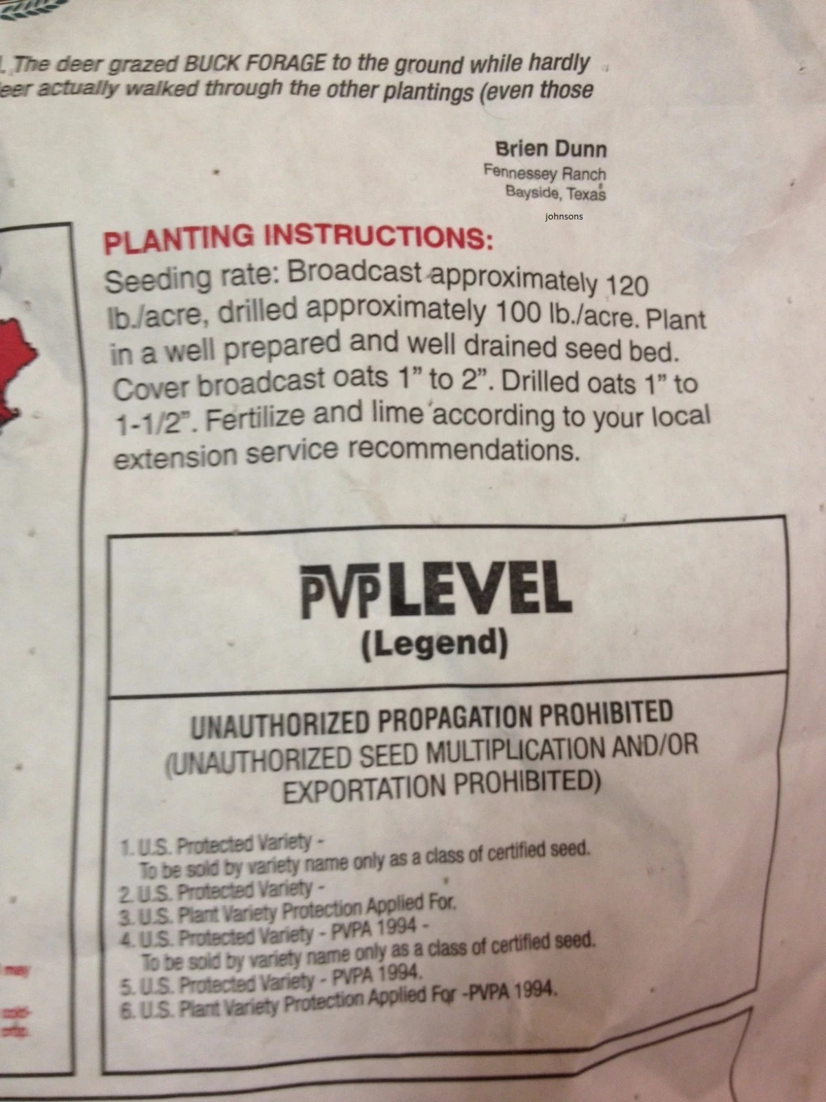 Buck Forage Oats 50# Bag Plants 1/2 Acre